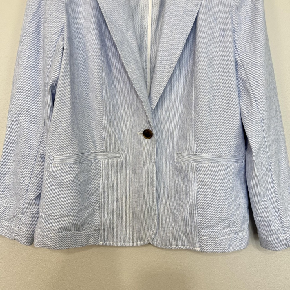 J Crew Blazer Women's 6 Blue Striped Seersucker Linen Blend Lightweight Relaxed - Picture 3 of 15